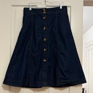 Ann Taylor Dark Denim A-Line Skirt with Button Accents